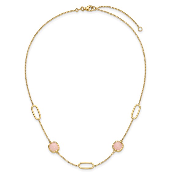 Herco 14K Polished Fancy Pink Opal and Ovals 16 Inch with 2 Inch Extension Necklace
