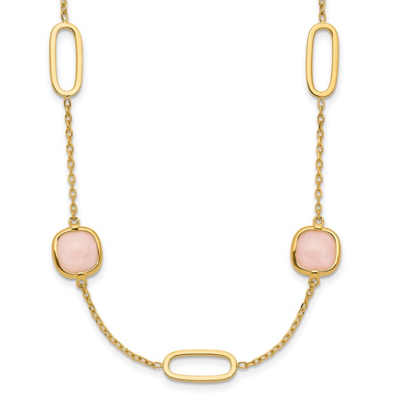 Herco 14K Polished Fancy Pink Opal and Ovals 16 Inch with 2 Inch Extension Necklace