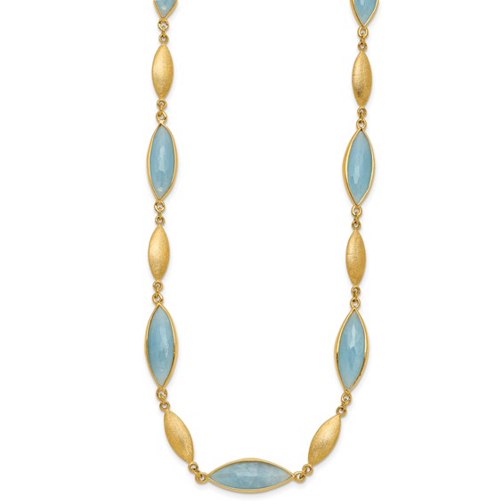 Herco 14K Polished Brushed Aquamarine Navette 17 Inch Necklace