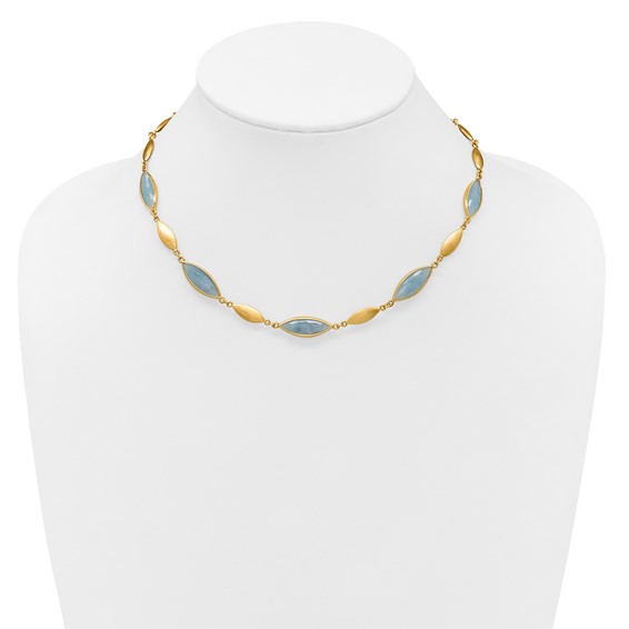 Herco 14K Polished Brushed Aquamarine Navette 17 Inch Necklace