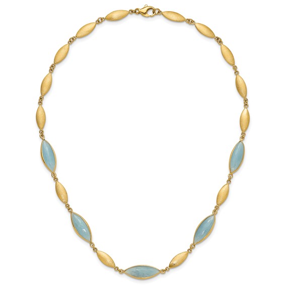 Herco 14K Polished Brushed Aquamarine Navette 17 Inch Necklace