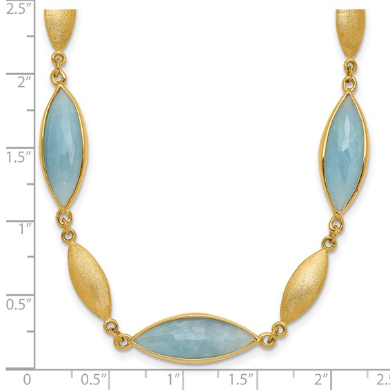 Herco 14K Polished Brushed Aquamarine Navette 17 Inch Necklace