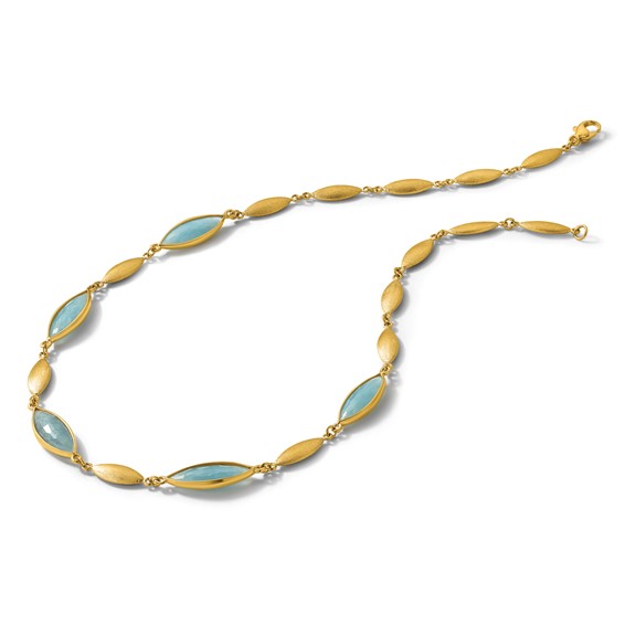 Herco 14K Polished Brushed Aquamarine Navette 17 Inch Necklace