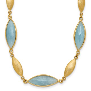 Herco 14K Polished Brushed Aquamarine Navette 17 Inch Necklace