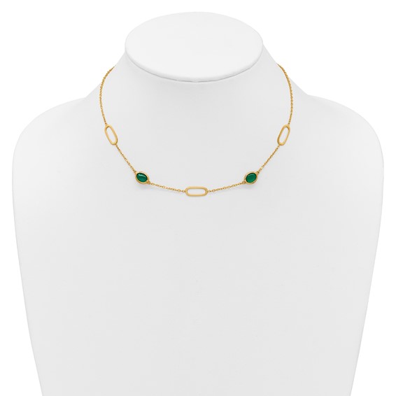 Herco 14K Polished Fancy Green Agate Ovals 16 Inch with 2 Inch Extension Necklace