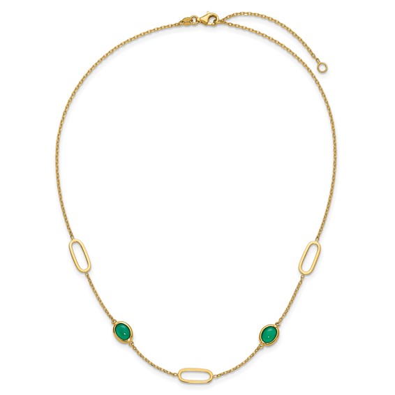 Herco 14K Polished Fancy Green Agate Ovals 16 Inch with 2 Inch Extension Necklace