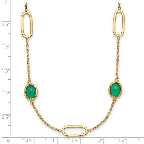 Herco 14K Polished Fancy Green Agate Ovals 16 Inch with 2 Inch Extension Necklace