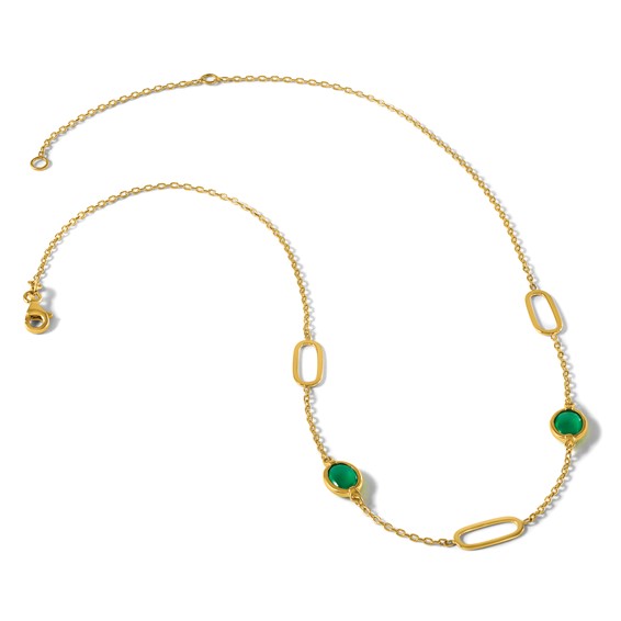Herco 14K Polished Fancy Green Agate Ovals 16 Inch with 2 Inch Extension Necklace