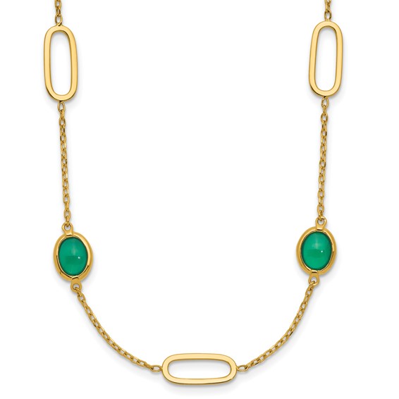 Herco 14K Polished Fancy Green Agate Ovals 16 Inch with 2 Inch Extension Necklace