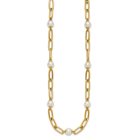 Herco 14K Polished Freshwater Cultured Pearl and Paperclip Link 18 Inch Necklace