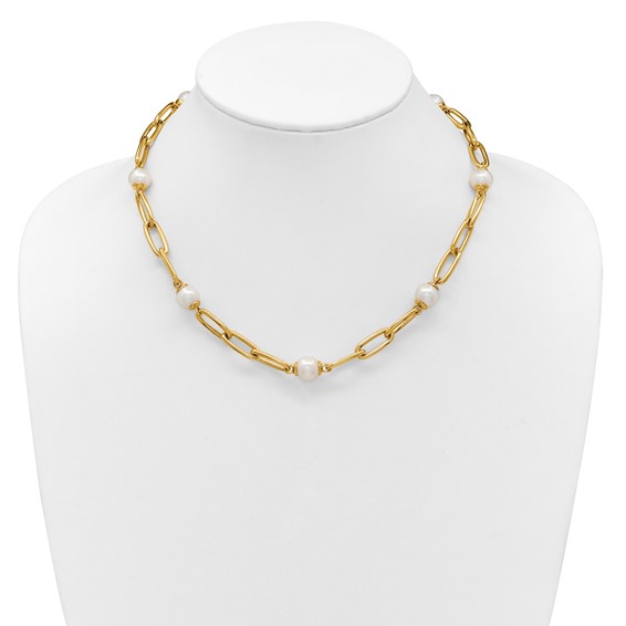 Herco 14K Polished Freshwater Cultured Pearl and Paperclip Link 18 Inch Necklace