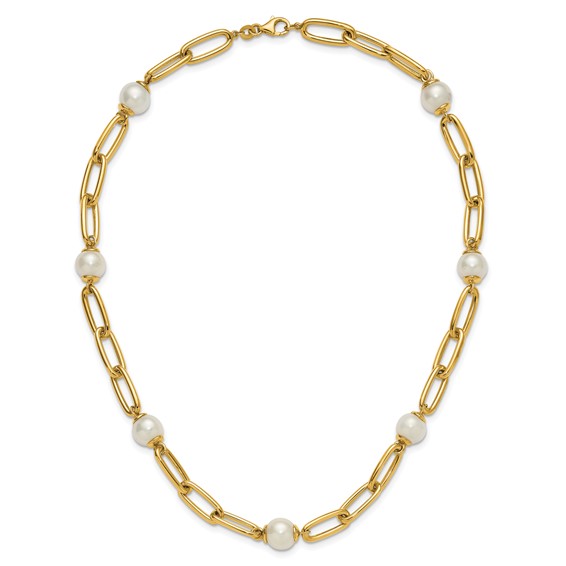 Herco 14K Polished Freshwater Cultured Pearl and Paperclip Link 18 Inch Necklace