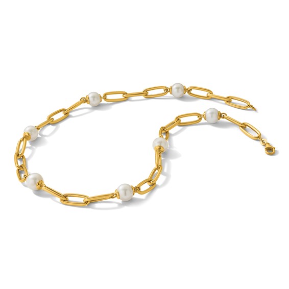 Herco 14K Polished Freshwater Cultured Pearl and Paperclip Link 18 Inch Necklace