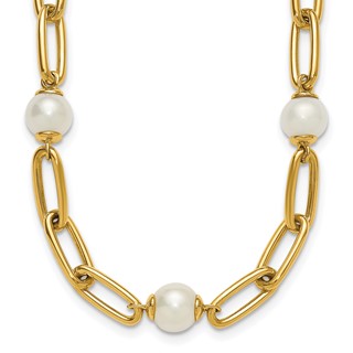 Herco 14K Polished Freshwater Cultured Pearl and Paperclip Link 18 Inch Necklace