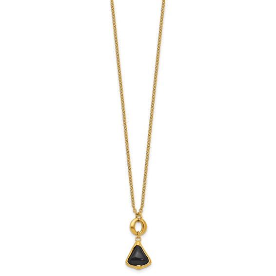 Herco 14K Polished Triangular Onyx and Circle Link w/2in Ext Necklace