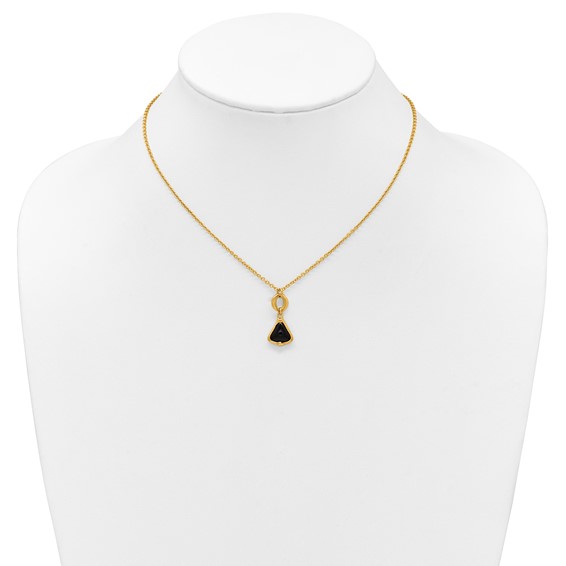Herco 14K Polished Triangular Onyx and Circle Link w/2in Ext Necklace