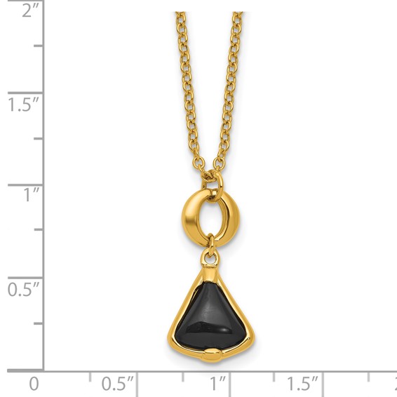 Herco 14K Polished Triangular Onyx and Circle Link w/2in Ext Necklace