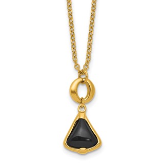 Herco 14K Polished Triangular Onyx and Circle Link w/2in Ext Necklace