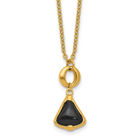 Herco 14K Polished Triangular Onyx and Circle Link w/2in Ext Necklace