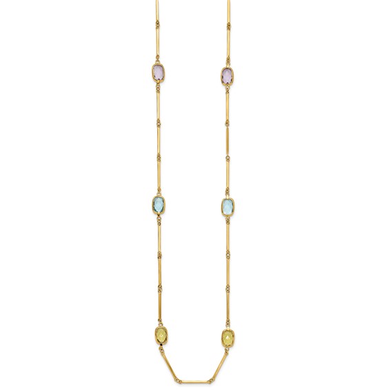 Herco 14K Amethyst/Blue Topaz/Lemon Quartz Stations on Bar Link 26.5 Inch Necklace