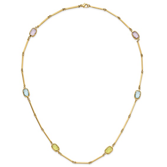 Herco 14K Amethyst/Blue Topaz/Lemon Quartz Stations on Bar Link 26.5 Inch Necklace