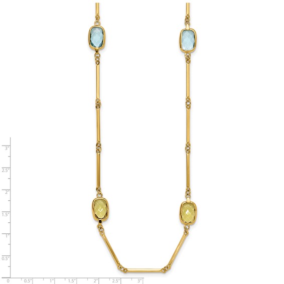 Herco 14K Amethyst/Blue Topaz/Lemon Quartz Stations on Bar Link 26.5 Inch Necklace