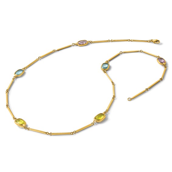 Herco 14K Amethyst/Blue Topaz/Lemon Quartz Stations on Bar Link 26.5 Inch Necklace