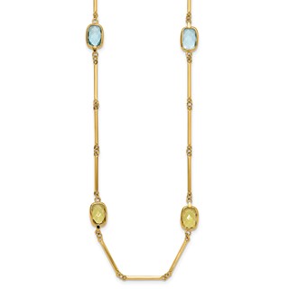 Herco 14K Amethyst/Blue Topaz/Lemon Quartz Stations on Bar Link 26.5 Inch Necklace