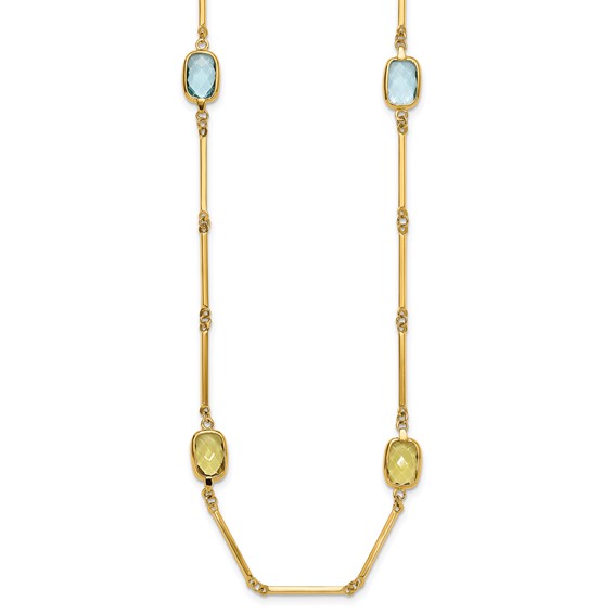 Herco 14K Amethyst/Blue Topaz/Lemon Quartz Stations on Bar Link 26.5 Inch Necklace