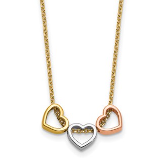 Herco 14K Tri-color Polished Three Heart 16in w/ 2in Ext Necklace