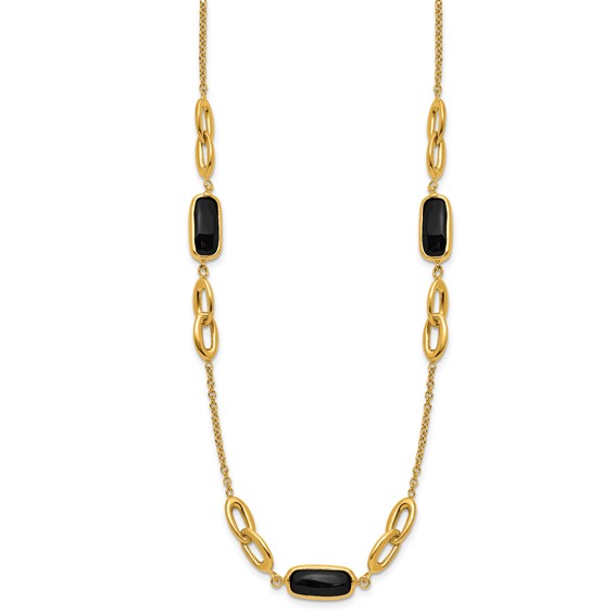 Herco 14K Polished Onyx Fancy Link 16in w/2in Extension Necklace