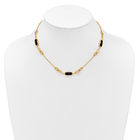 Herco 14K Polished Onyx Fancy Link 16in w/2in Extension Necklace