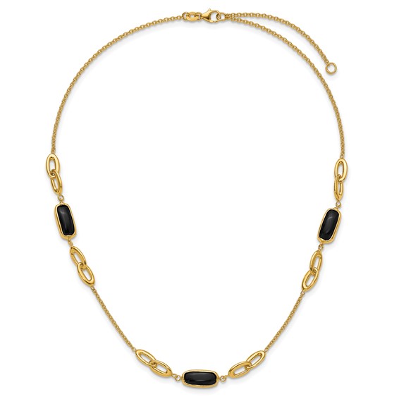 Herco 14K Polished Onyx Fancy Link 16in w/2in Extension Necklace