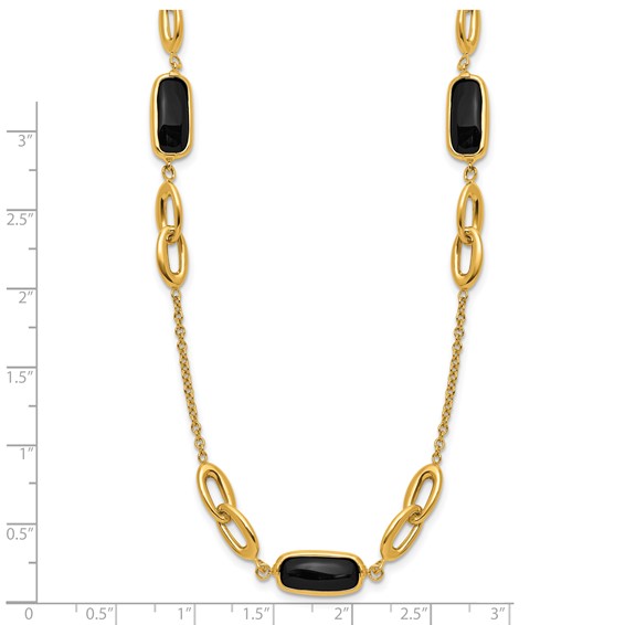 Herco 14K Polished Onyx Fancy Link 16in w/2in Extension Necklace