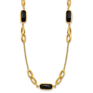 Herco 14K Polished Onyx Fancy Link 16in w/2in Extension Necklace