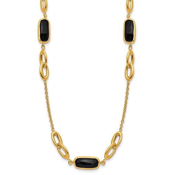 Herco 14K Polished Onyx Fancy Link 16in w/2in Extension Necklace
