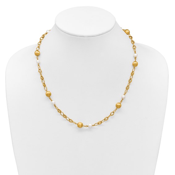Herco 14K Polished Brushed Beaded FWC Pearl Link 20.5in Necklace