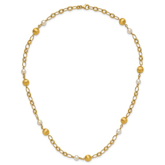Herco 14K Polished Brushed Beaded FWC Pearl Link 20.5in Necklace