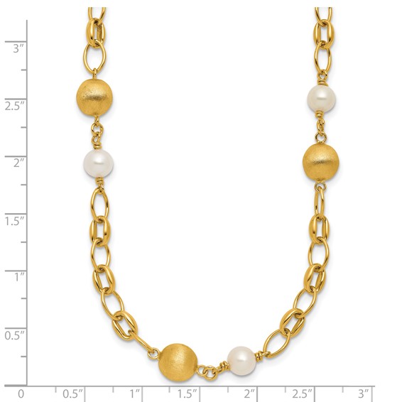 Herco 14K Polished Brushed Beaded FWC Pearl Link 20.5in Necklace