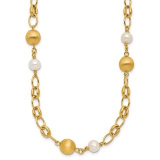 Herco 14K Polished Brushed Beaded FWC Pearl Link 20.5in Necklace