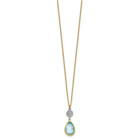 Herco 14K Two-tone Diamond and Blue Topaz Teardrop 16 Inch with 2 Inch Extension Necklace