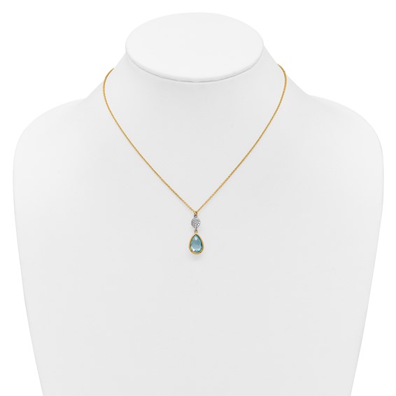 Herco 14K Two-tone Diamond and Blue Topaz Teardrop 16 Inch with 2 Inch Extension Necklace