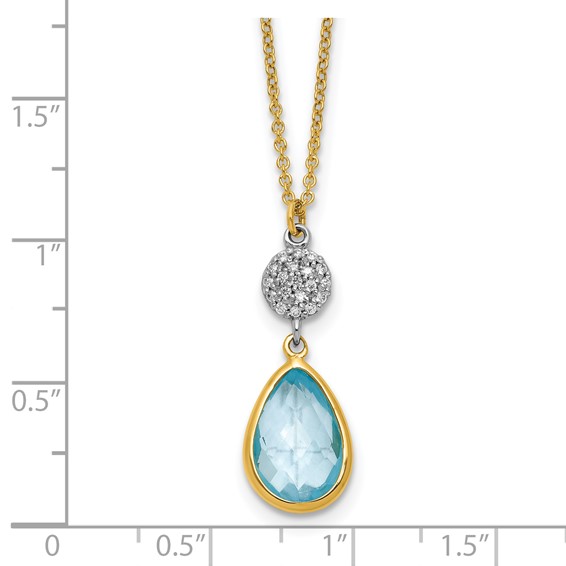 Herco 14K Two-tone Diamond and Blue Topaz Teardrop 16 Inch with 2 Inch Extension Necklace
