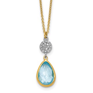Herco 14K Two-tone Diamond and Blue Topaz Teardrop 16 Inch with 2 Inch Extension Necklace