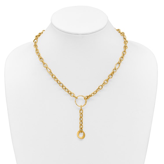 Herco 14K Polished and Brushed Mixed Link Lariat 17.5 Inch Necklace