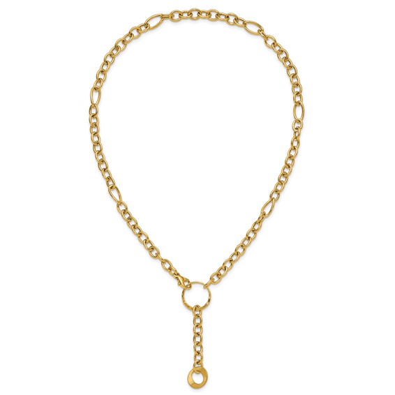 Herco 14K Polished and Brushed Mixed Link Lariat 17.5 Inch Necklace