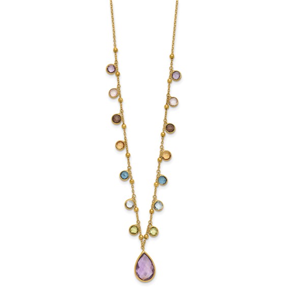 Herco 14K Polished Dangling Gemstone Teardrop 18in Necklace