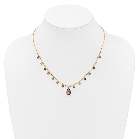 Herco 14K Polished Dangling Gemstone Teardrop 18in Necklace