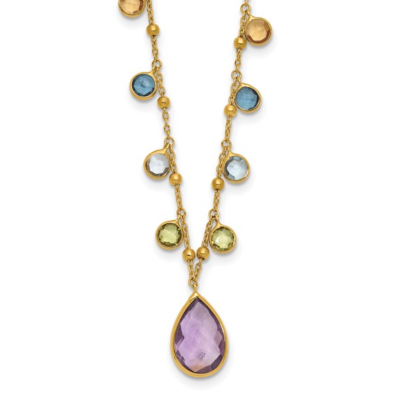 Herco 14K Polished Dangling Gemstone Teardrop 18in Necklace