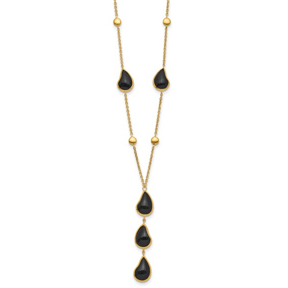 Herco 14K Polished Fancy Onyx Teardrop Lariat 18 Inch Necklace